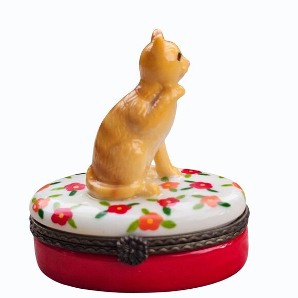 Vtg American Short Hair Orange Cat Porcelain Hinged Trinket Box  2.75" x 2.25" - Picture 6 of 13